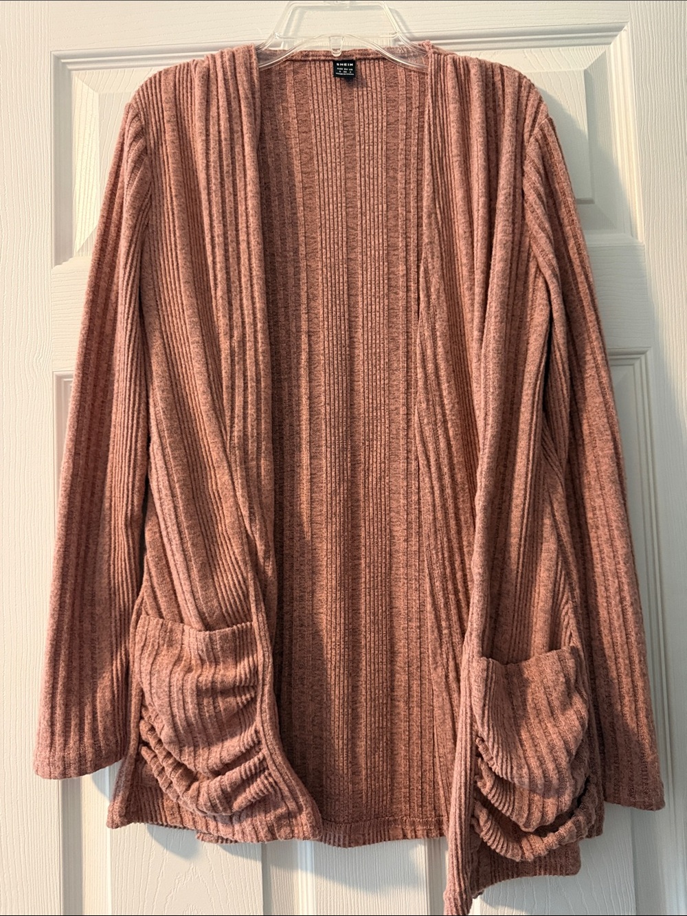 SHEIN Open-Front Ribbed Cardigan Sweater in Dusty Rose